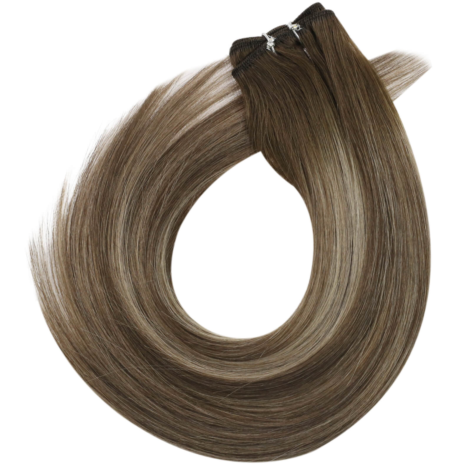 Virgin Sew In Weft Human Hair Extensions Dark Brown Balayage Color #4/27/4 - FShine Shop