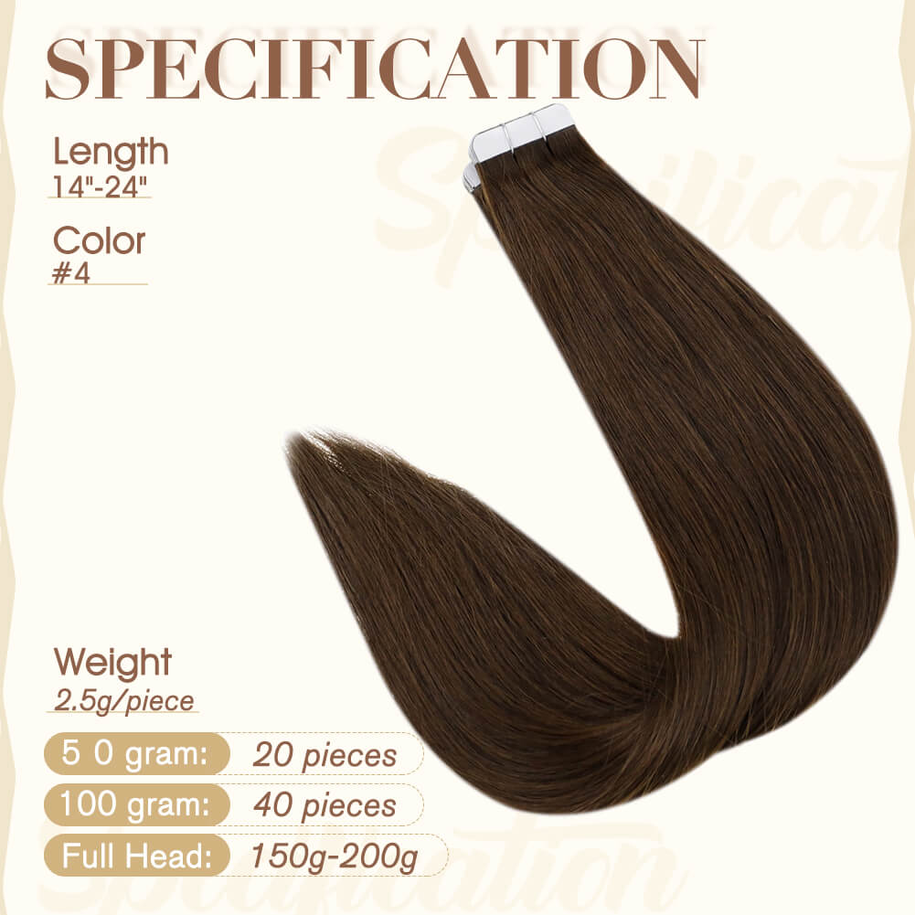 Fshine Tape in Hair Extensions 100% Remy Human Hair Dark Brown #4 - FShine Shop