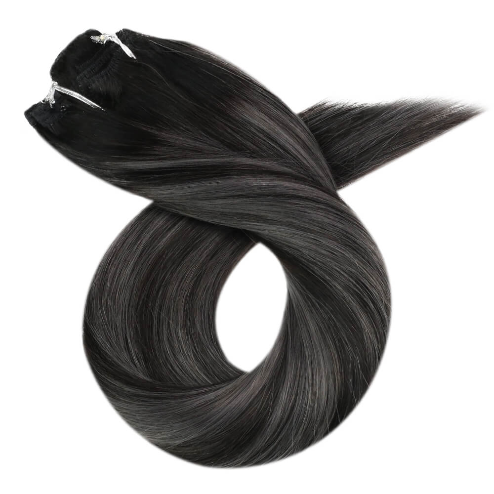 Fshine Clip in Extensions 100% Human Hair Balayage Highlights #1B/silver/1B - FShine Shop