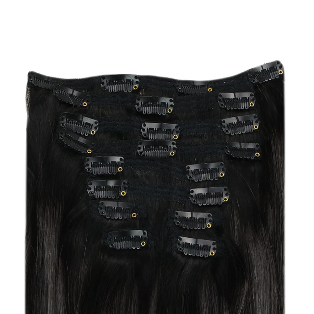 Fshine Clip in Extensions 100% Human Hair Balayage Highlights #1B/silver/1B - FShine Shop