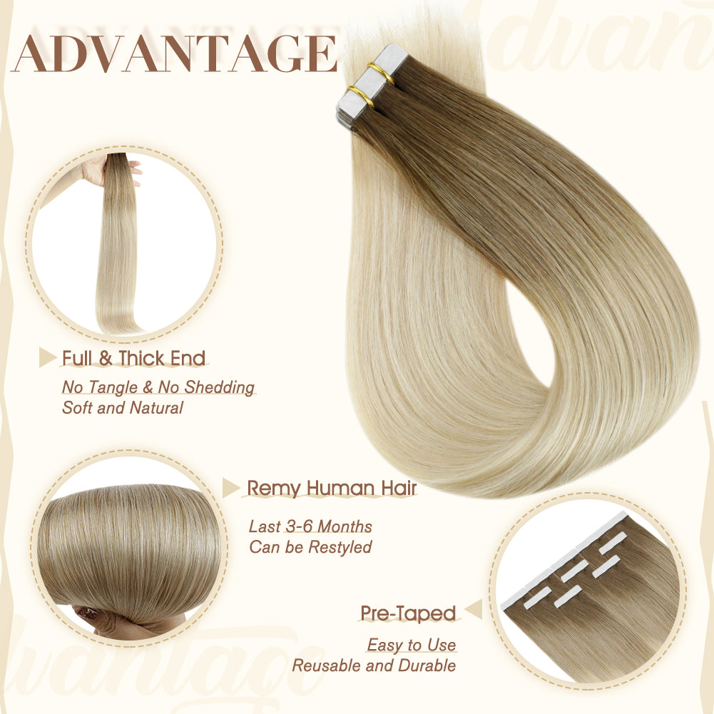 Fshine Tape in Hair Extensions 100% Remy Human Hair Balayage Ombre #7b/613 - FShine Shop