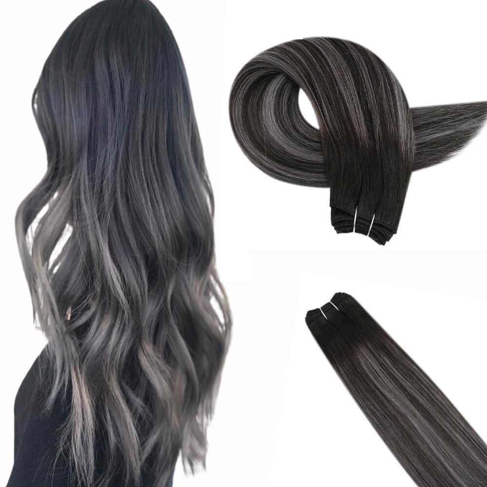 Fshine Sew in Weft 100% Remy Human Hair Balayage Highlights #1b/Silver/1b - FShine Shop