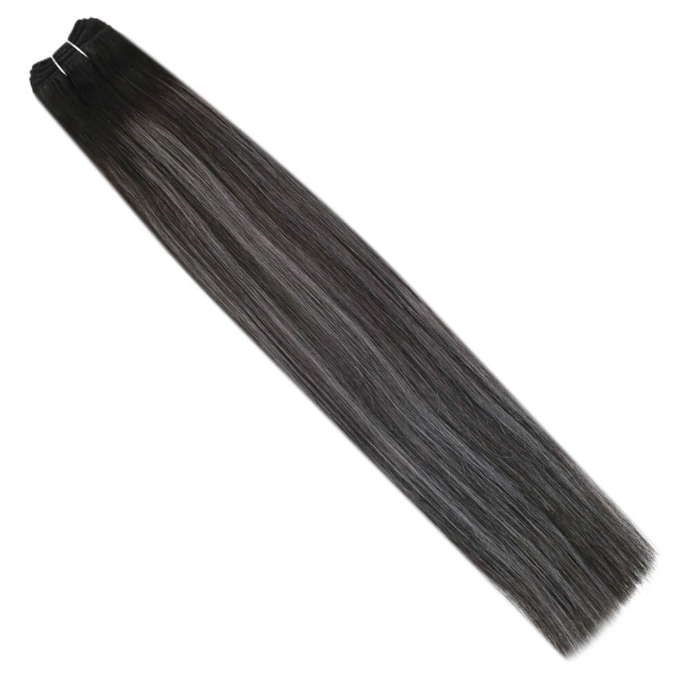 Fshine Sew in Weft 100% Remy Human Hair Balayage Highlights #1b/Silver/1b - FShine Shop