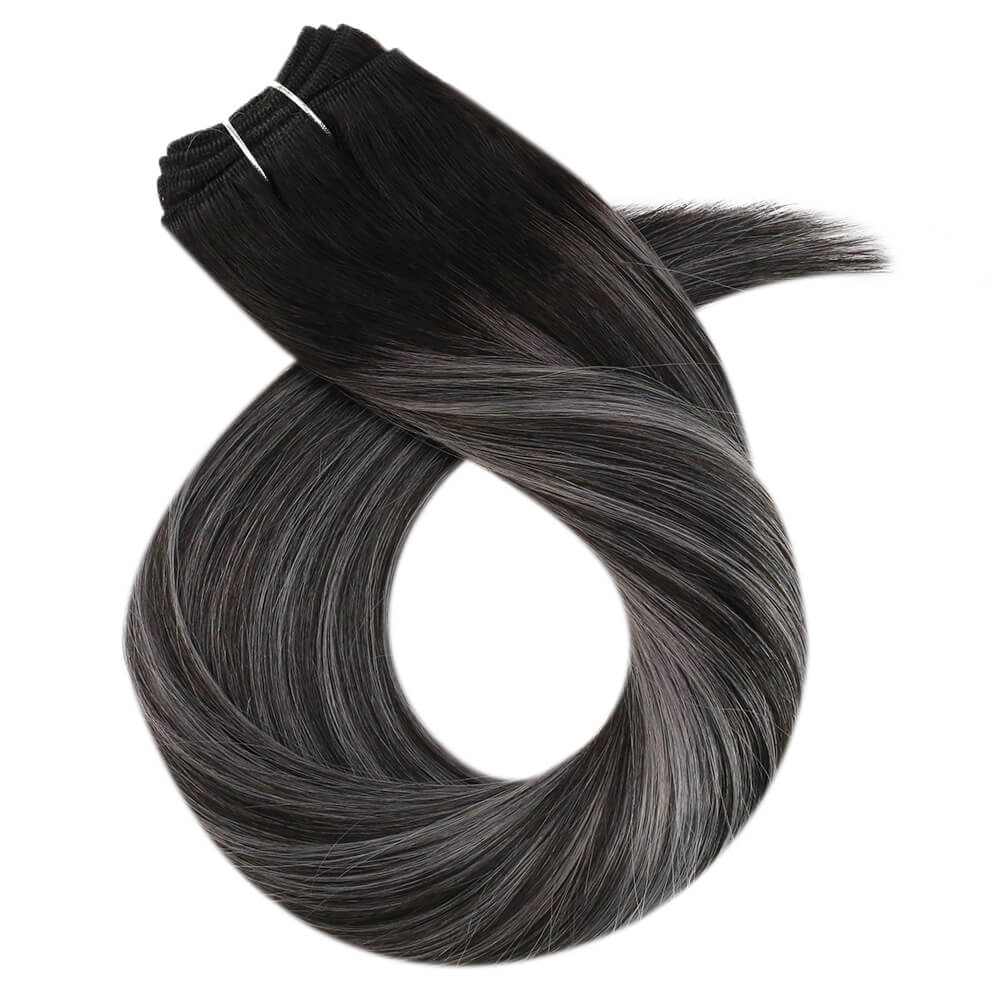 Fshine Sew in Weft 100% Remy Human Hair Balayage Highlights #1b/Silver/1b - FShine Shop