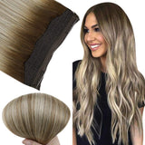 Fshine Halo Hair Extensions 100% Human Hair Invisible Wire Balayage #3/8/22