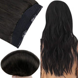 Fshine Halo Hair Extensions 100% Human Hair Invisible Off Black #1B