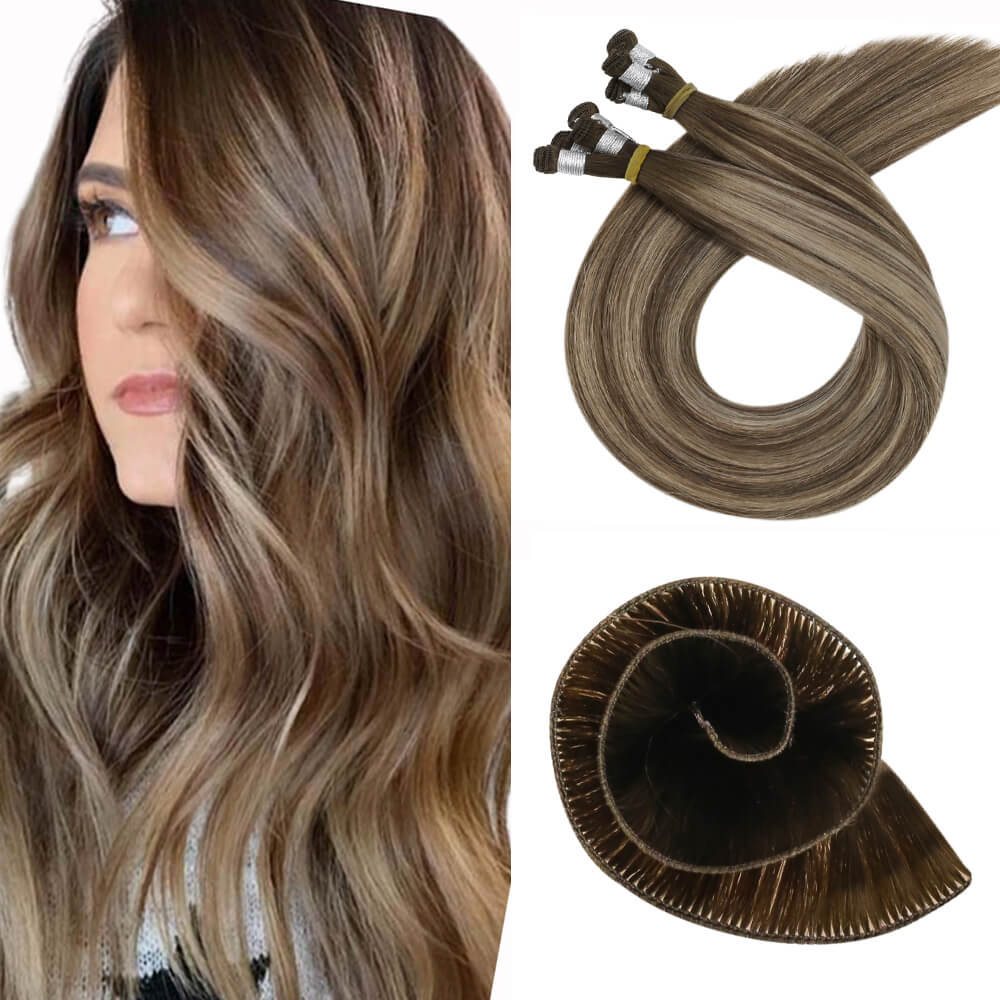 Fshine Virgin Hand Tied Weft Hair Balayage Color 100% Human Hair Bundles (#4/27/4) - FShine Shop