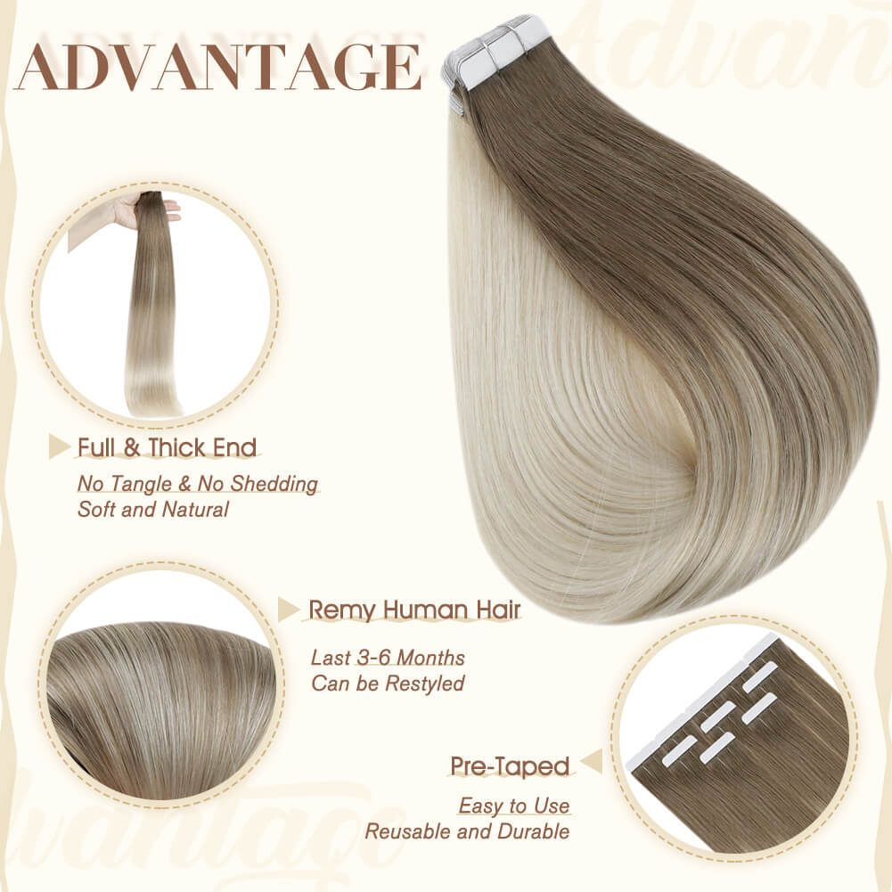 Fshine Tape in Hair Extensions 100% Remy Human Hair Balayage Ombre #8/60 - FShine Shop
