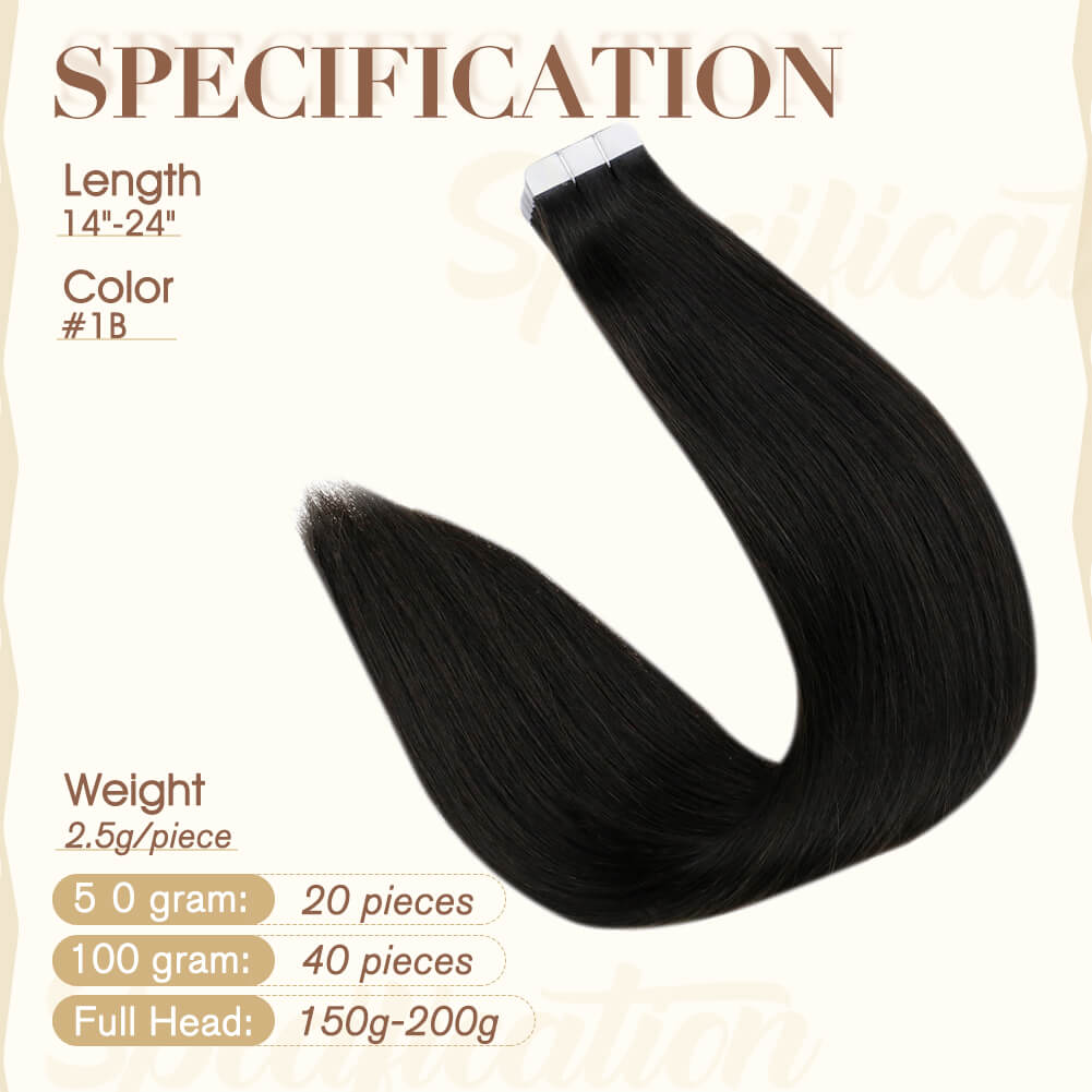 Fshine Tape in Hair Extensions 100% Remy Human Hair Off Black #1B - FShine Shop