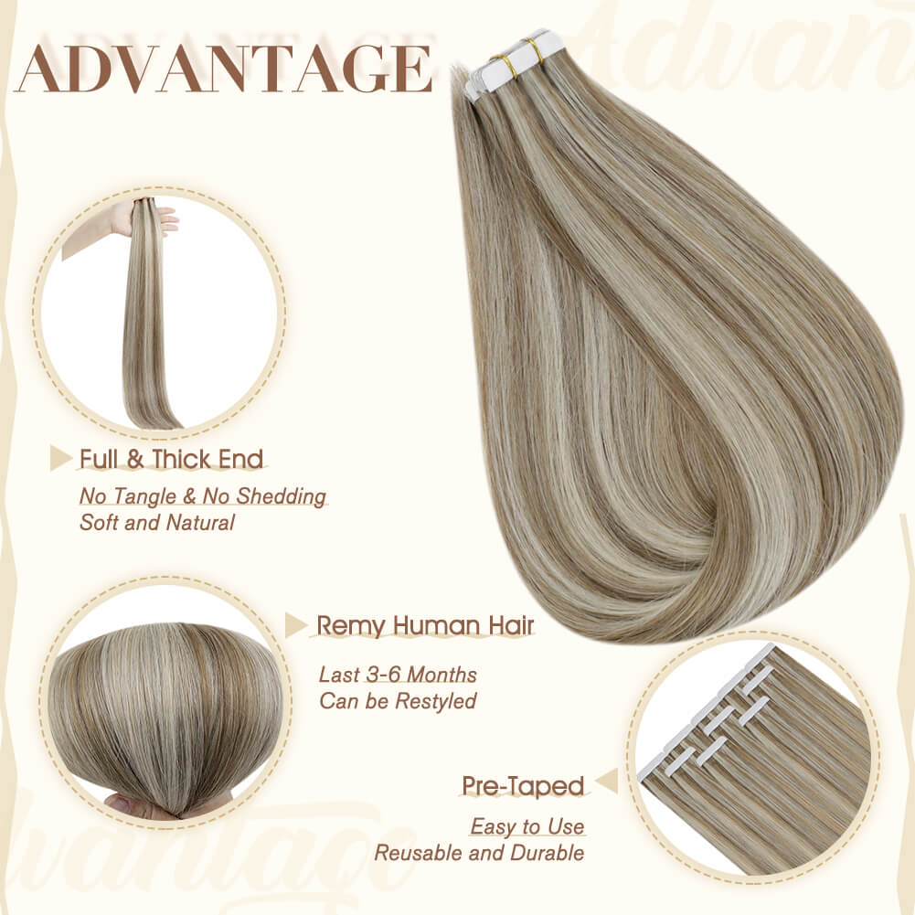 Fshine Tape in Hair Extensions 100% Remy Human Hair Highlights #P8/60 - FShine Shop