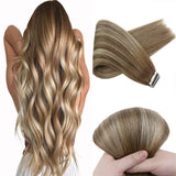 Fshine Tape in Hair Extensions 100% Human Hair Balayage Highlights #6/60/6