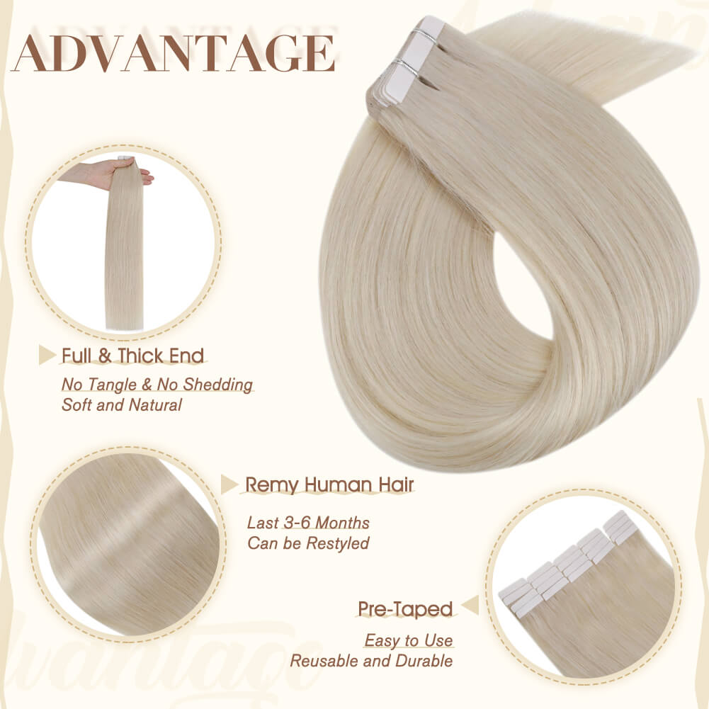 Fshine Tape in Hair Extensions 100% Remy Human Hair Ice Blonde #1000 - FShine Shop