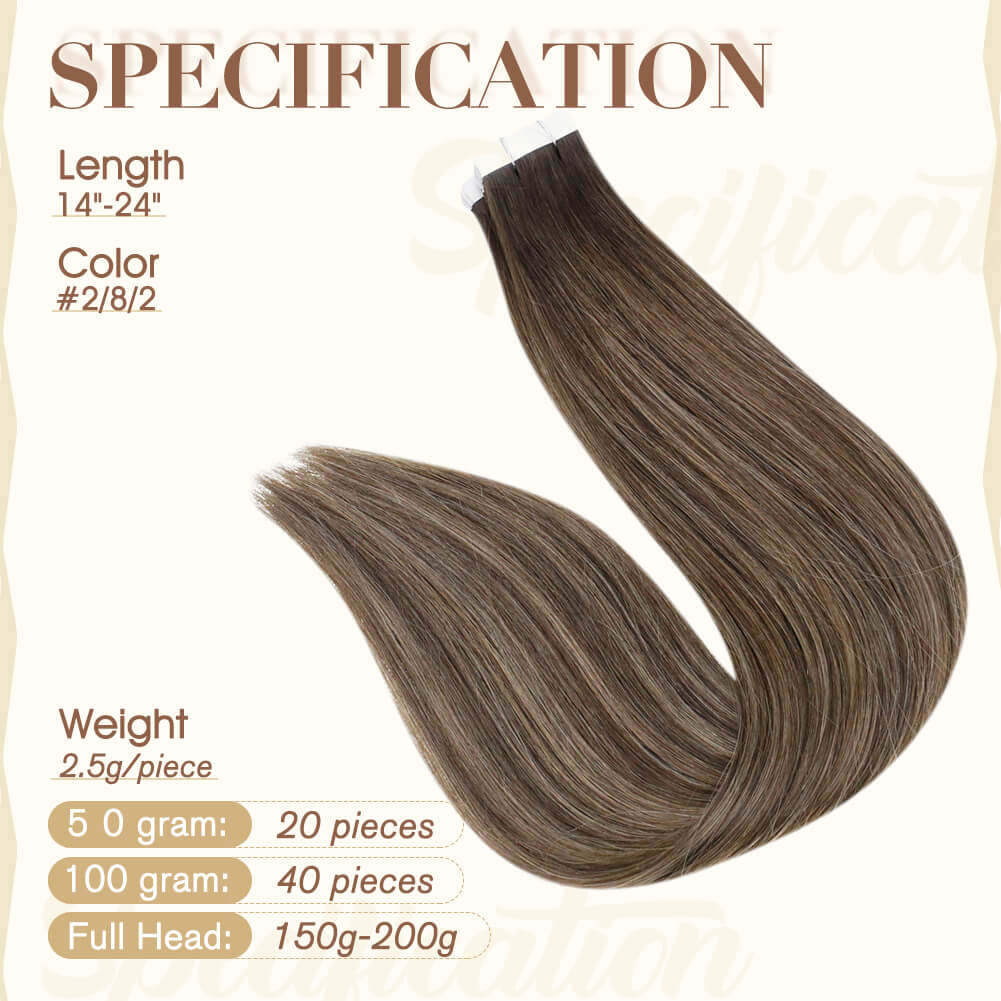 Fshine Tape in Hair Extensions 100% Human Hair Balayage Highlights #2/8/2 - FShine Shop