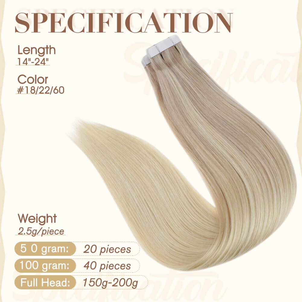 Fshine Tape in Hair Extensions 100% Remy Human Hair Balayage #18/22/60 - FShine Shop