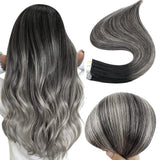 Fshine Tape in Hair Extensions 100% Human Hair Balayage Highlights #1b/silver/1b