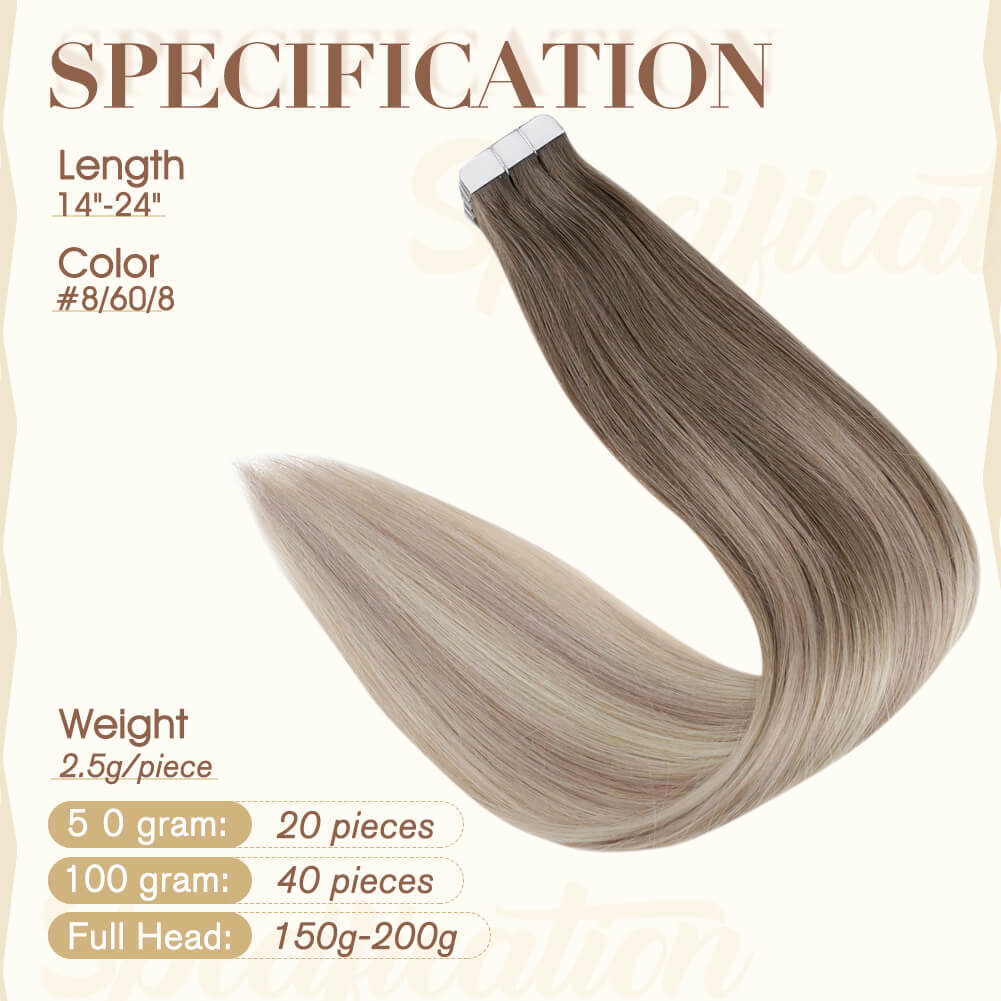 Fshine Tape in Hair Extensions 100% Human Hair Balayage Highlights #6/60/6 - FShine Shop