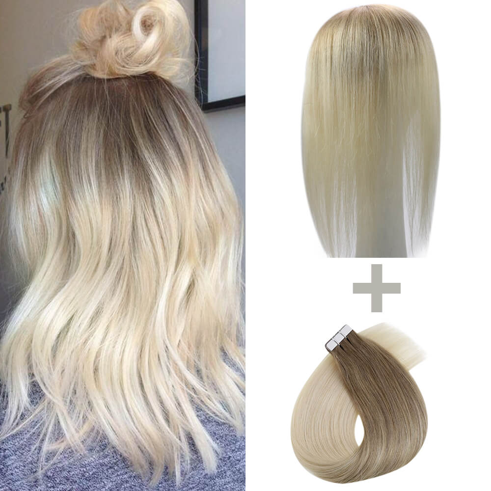 Combination hair Toppers Wig With Tape For Full Head Best Choice Ombre Color #10T613 - FShine Shop