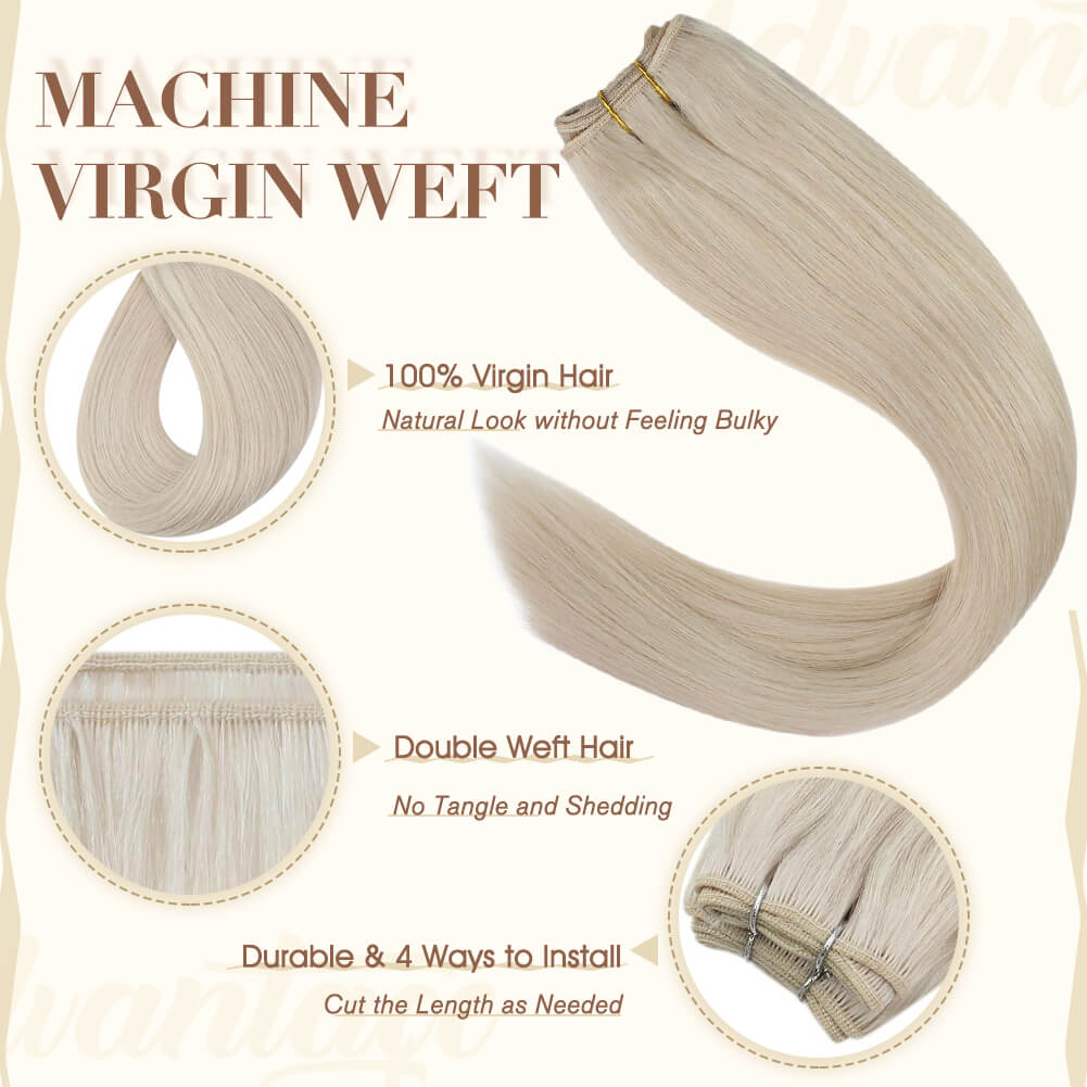 Fshine Virgin Weft Brazilian 100% Human Hair Sew In Bundles Straight 50Grams Color White Blonde (#1000) - FShine Shop