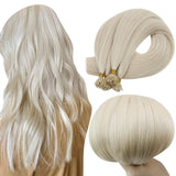 Fshine Virgin U Tip Human Hair Extensions Brazilian Keratin Fusion Nail Hair White Blonde (#1000)