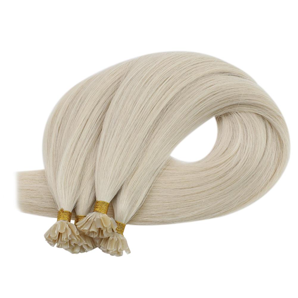 Fshine Virgin U Tip Human Hair Extensions Brazilian Keratin Fusion Nail Hair White Blonde (#1000) - FShine Shop
