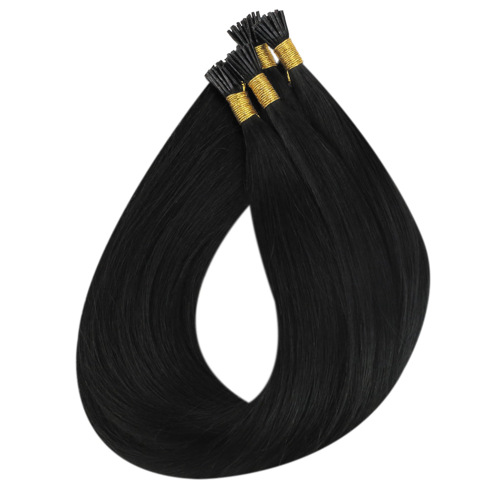 Fshine Virgin I Tip Real Human Hair 20g Hair Extensions Jet Black (#1) - FShine Shop