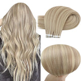 Clearance! Fshine Virgin Hair Tape in Hair Extensions Blonde Highlights #18P613