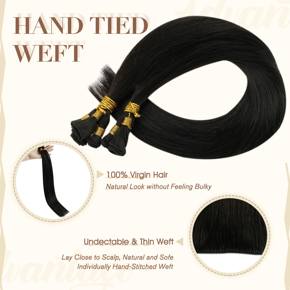 Fshine Virgin Hand Tied Weft Hair Solid Color Natural Black 100% Human Hair Bundles (#1B) - FShine Shop