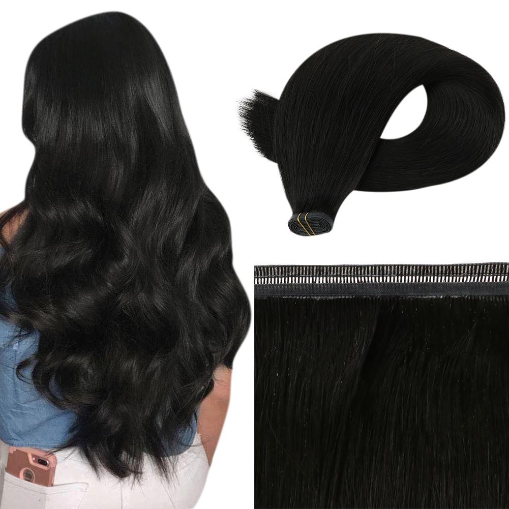 Fshine Virgin PU Sew In Hair Invisible 100% Remy Human Hair Weft Bundles Pure Color #1B - FShine Shop