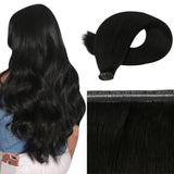 Clearance!Fshine Virgin Flat Silk Weft Invisible 100% Human Hair Weft Bundles Pure Color #1B