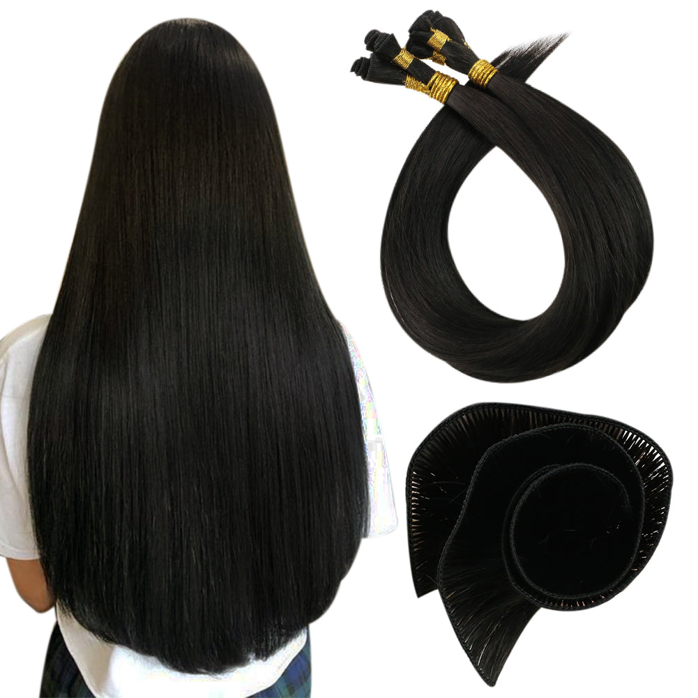 Fshine Handmade Virgin Hair Weft Solid Color Natural Black 100% Hair Sew In Weft Human Hair Bundles(#1B) - FShine Shop