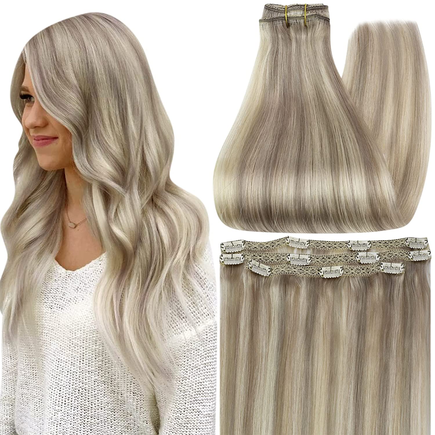 FShine Lace Clip In Hair Extensions Clip in Hair Extensions #GreyP60 - FShine Shop
