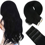 Fshine Seamless Injection Tape in Hair Extensions 100% Brazilian Virgin Hair Black Color (#1)