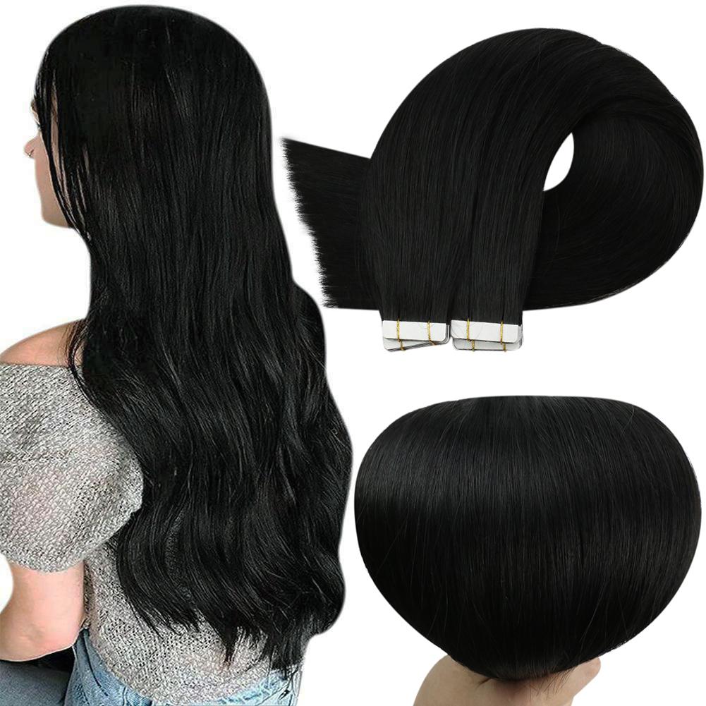 Up To 73% Off Virgin Hair Tape in Hair Solid Color Jet Black #1 - FShine Shop