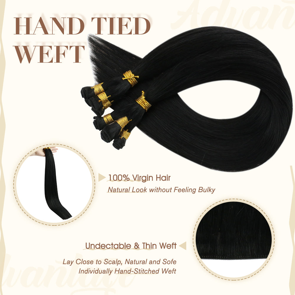 Fshine Virgin Hand Tied Weft Hair Solid Color Jet Black 100% Human Hair Bundles (#1) - FShine Shop