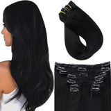 Fshine Clip in Extensions 100% Remy Human Hair  7 Pieces Jet Black #1