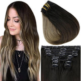 Fshine Clip in Extensions 100% Remy Human Hair 7 Pieces Balayage #1B/6/27