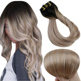 Up To 73% Off Clip in Extensions 100% Remy Human Hair Balayage Color (1B/18/12)