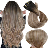 Up To 73% Off Clip in Extensions 100% Remy Human Hair Balayage (1B/4/18)