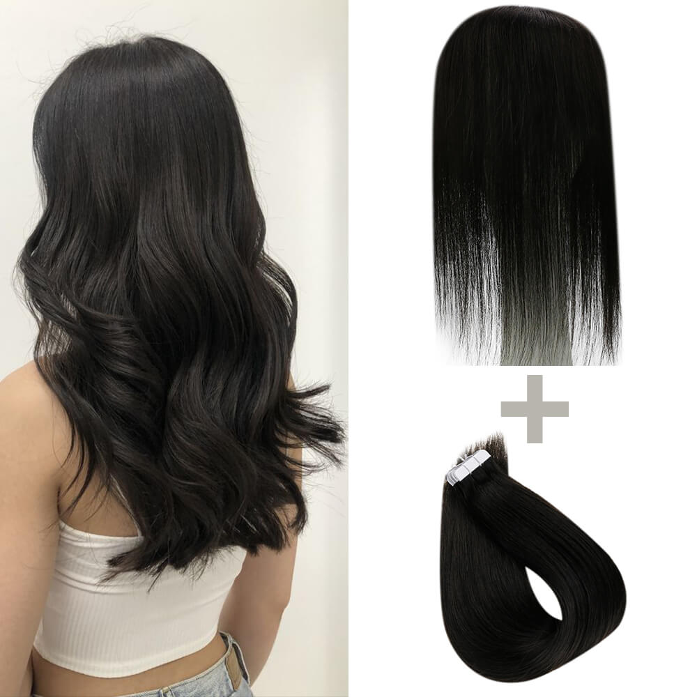 Combination hair Toppers Wig With Tape For Full Head Best Choice For Women Hair Loss Color #1B Off Black - FShine Shop