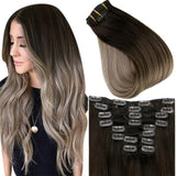 Fshine Clip in Extensions 100% Remy Human Hair 7 Pieces Balayage #2/6/18