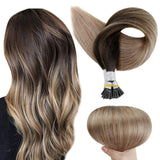 I Tip Hair Extensions Remy Pastel Balayage Brown Hair Extensions (#2/6/18)
