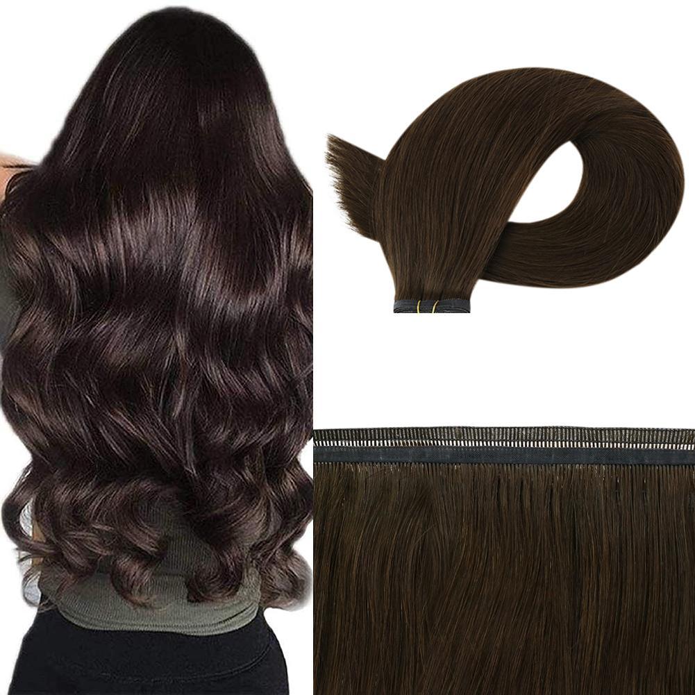 Fshine Virgin PU Sew In Hair Invisible 100% Remy Human Hair Weft Bundles Pure Color #2 - FShine Shop
