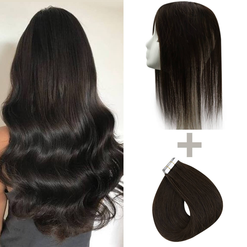 Combination hair Toppers Wig With Tape For Full Head Best Choice #2 Darkest Brown - FShine Shop
