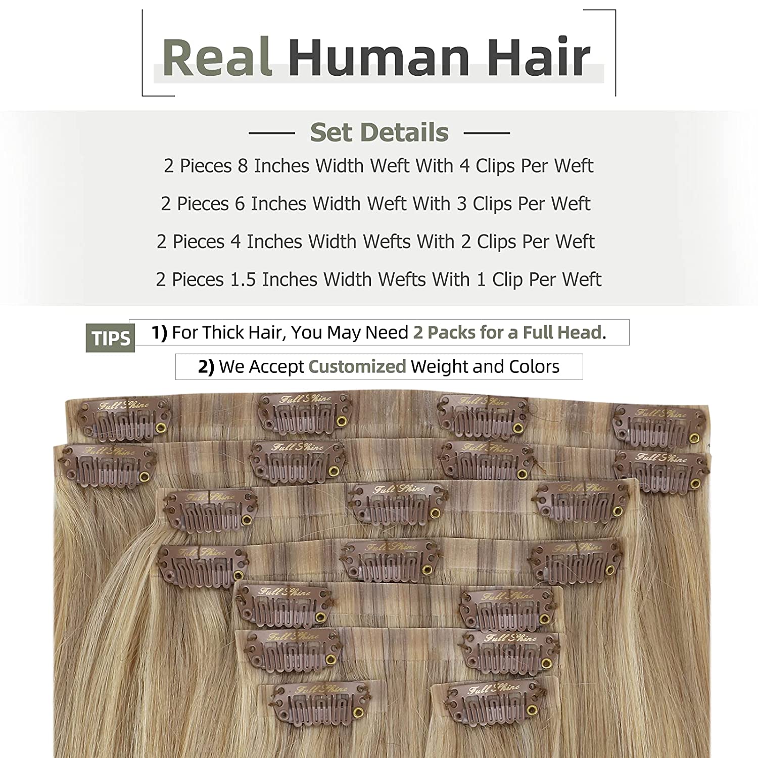 Fshine Pu Seamless Clip in Extensions 100% Human Hair Balayage #16P22 - FShine Shop