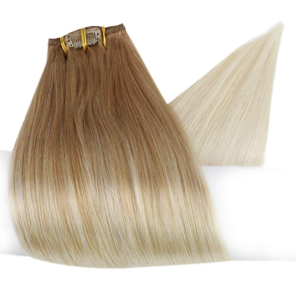real hair extensions clip in human hair blonde