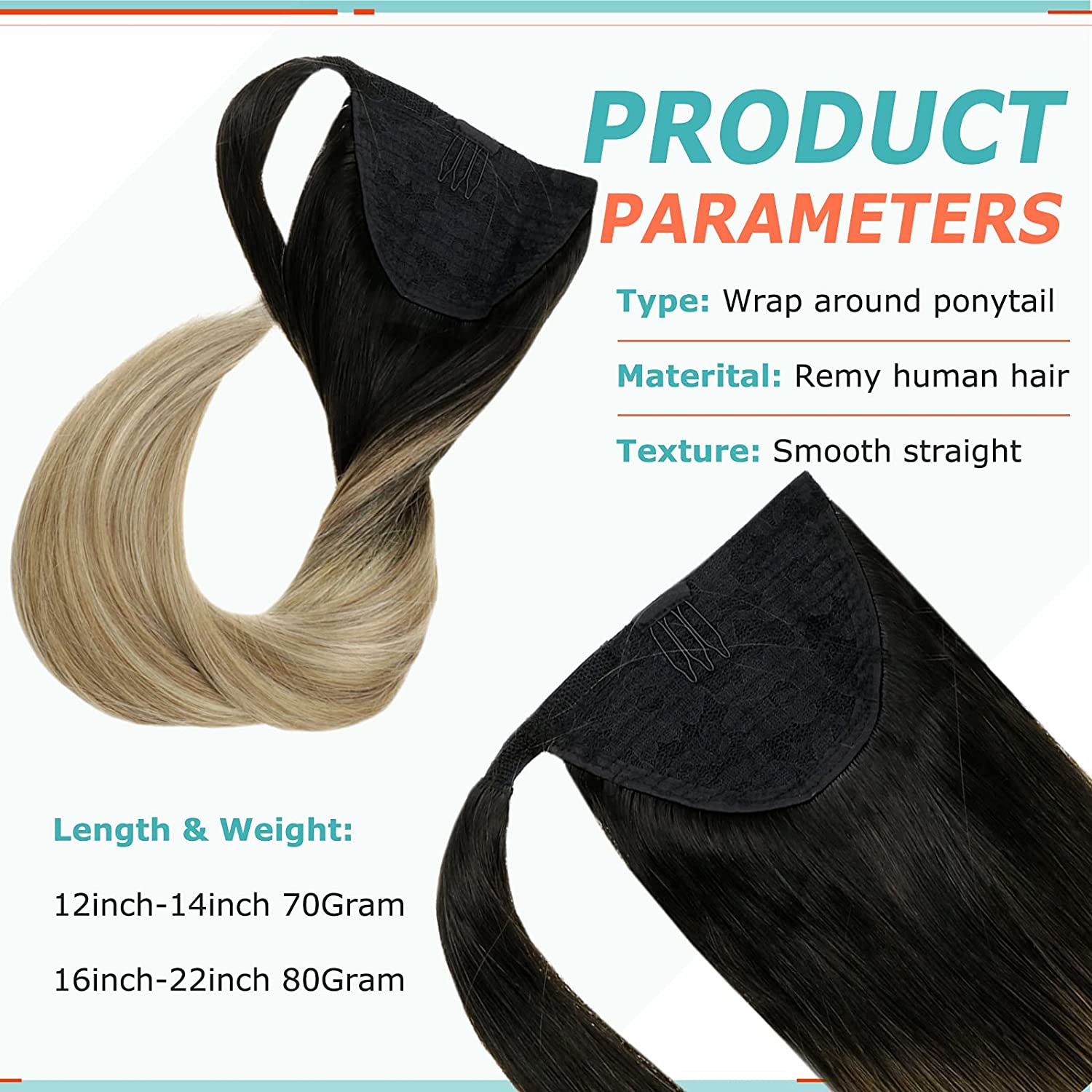 Ponytail 100% Remy Human Hair Extensions ombre(#1B/8/22) - FShine Shop