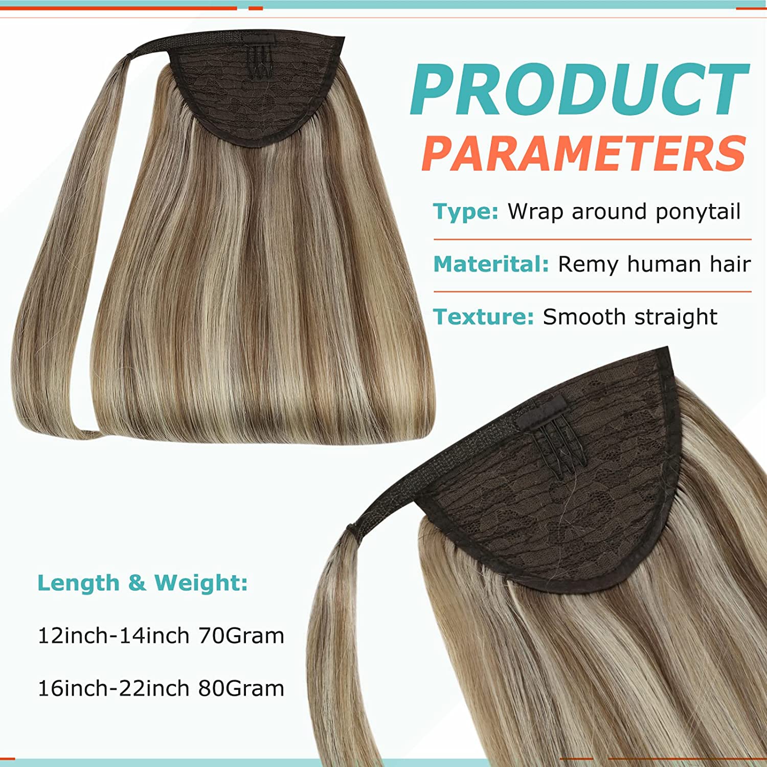 Ponytail 100% Remy Human Hair Extensions  Color 8 Ash Brown Highlight 60 Platinum Blonde(#8P60) - FShine Shop
