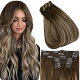 Fshine Clip in Extensions 100% Remy Human Hair 7 Pcs Balayage Highlights #4/24/4