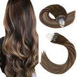 Micro Ring Hair Extensions Balayage Medium Brown and Honey Blonde #4/27/4