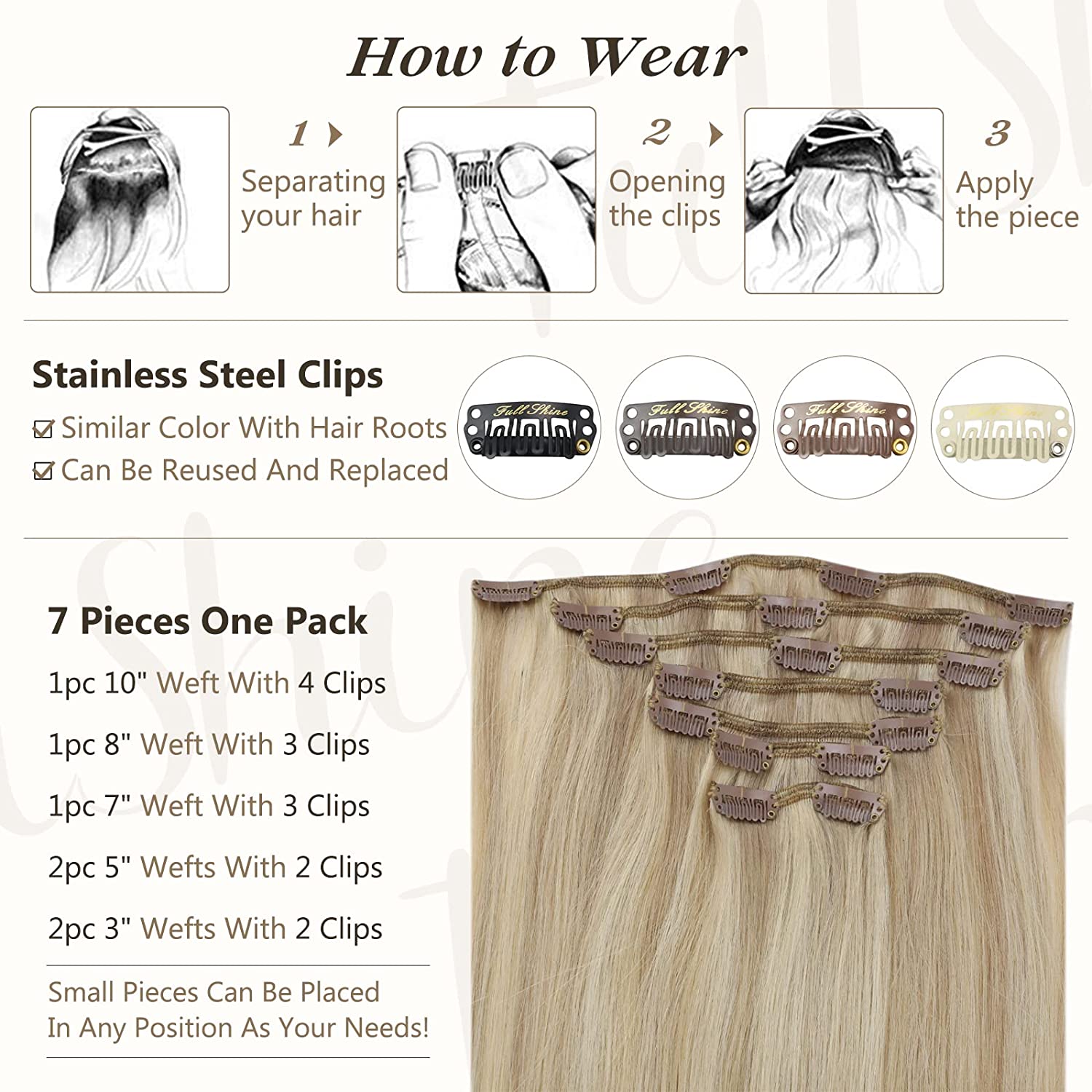 FShine Lace Clip In Hair Extensions Clip in Hair Extensions #16P22 - FShine Shop